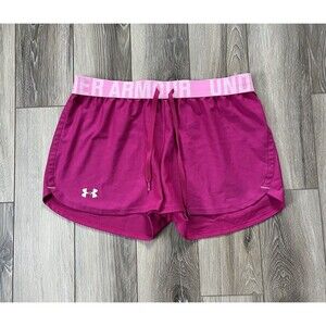 Under Armour Active Shorts Women's Sz M Pink Loose Elastic Waist Pockets UA Logo